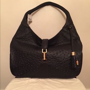 NWOT G.I.L.I. Black ostrich leather hobo